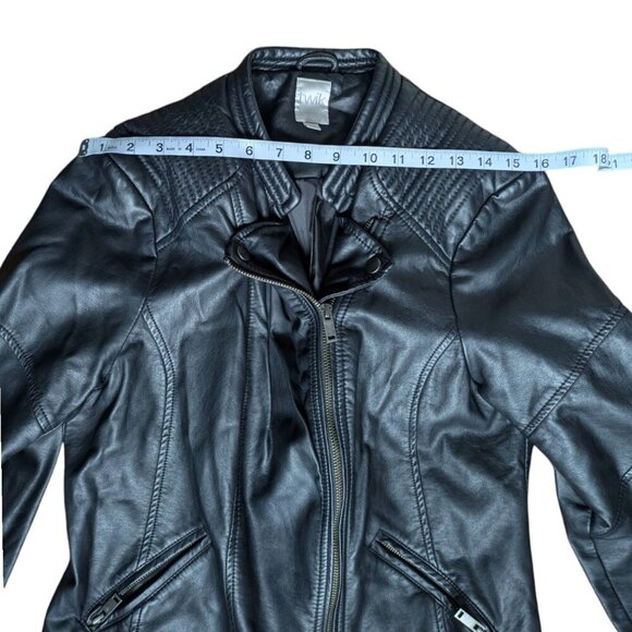 Simons Classic Black Faux Leather Jacket with Slim Fit, Women Large - Picture 5 of 8